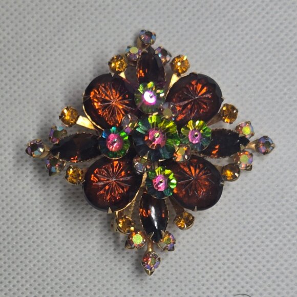 Starburst Brooch with Aurora Borealis Amber Stones